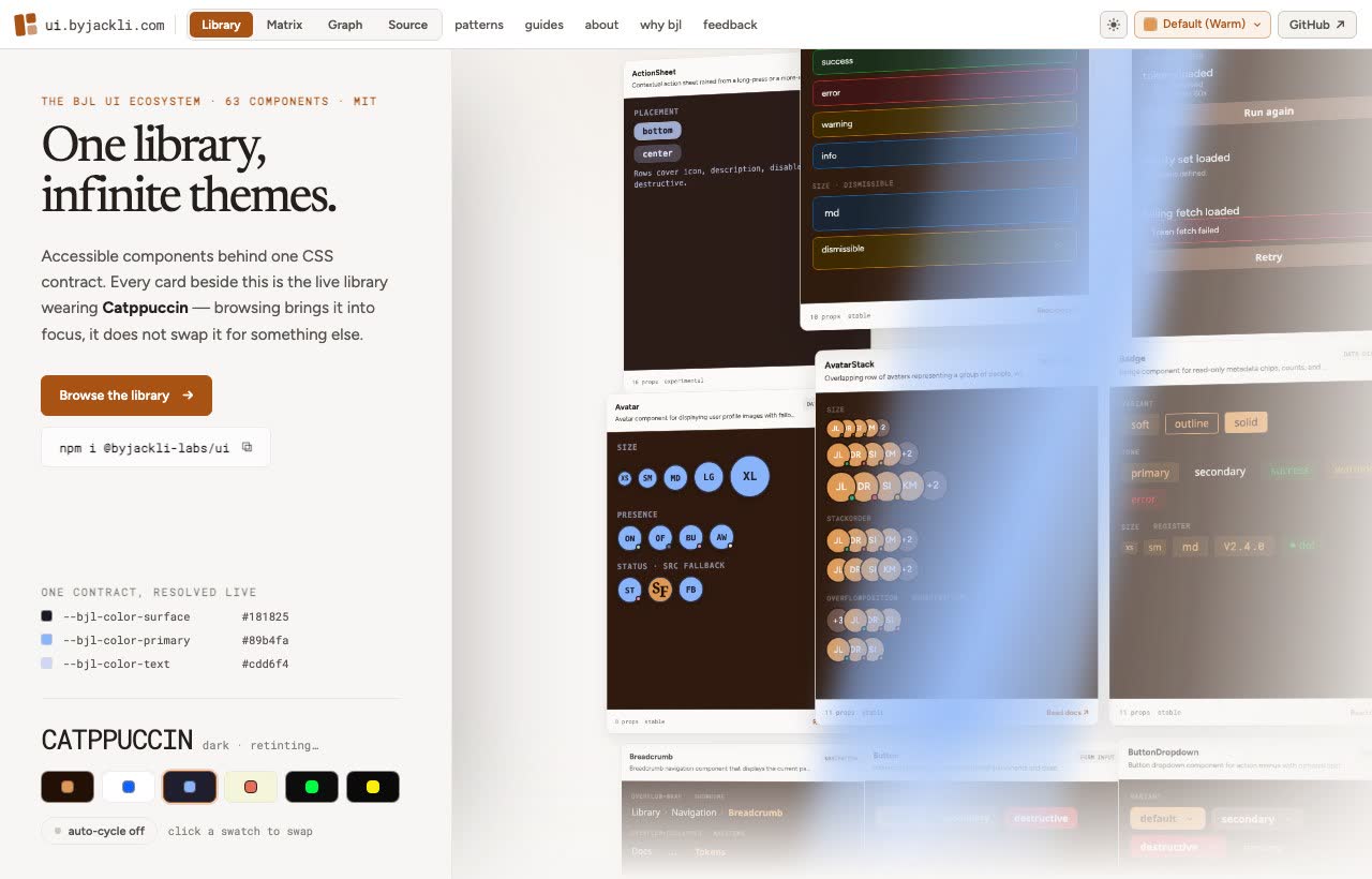 Design System — the component library retinting itself, then a token traced and changed
