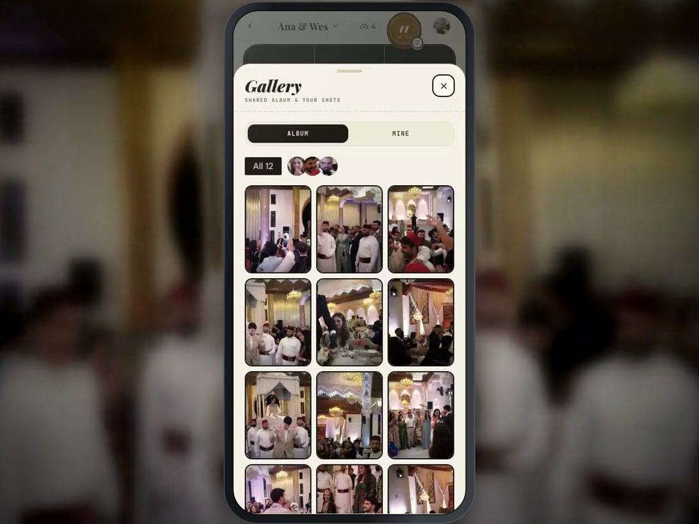 Last Frame — the shared album, every guest’s frames of the night in one grid