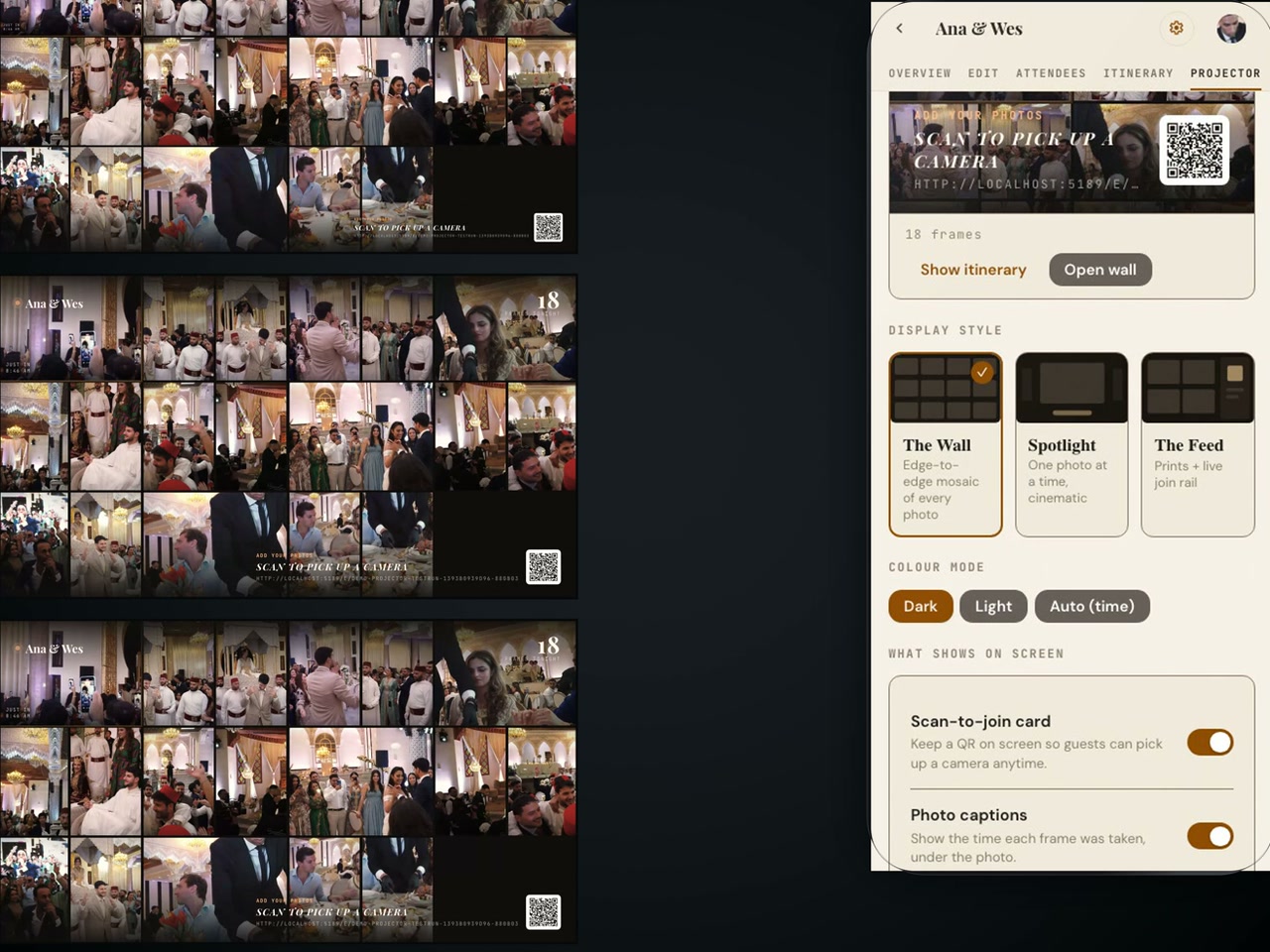 Last Frame — three screens at the venue and the host’s phone driving all of them