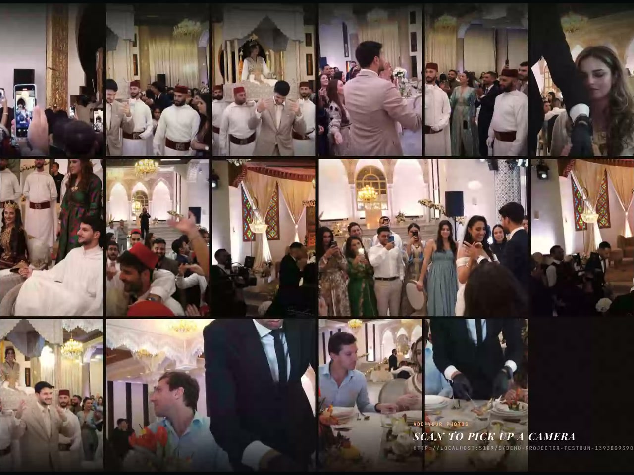 Last Frame — the projector wall, an edge-to-edge mosaic of every photo taken